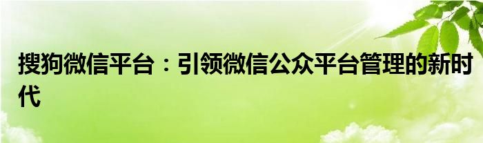 搜狗微信平台：引领微信公众平台管理的新时代
