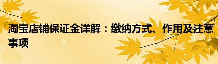 淘宝店铺保证金详解：缴纳方式、作用及注意事项