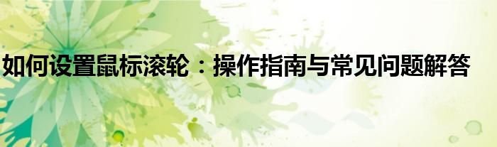 如何设置鼠标滚轮：操作指南与常见问题解答
