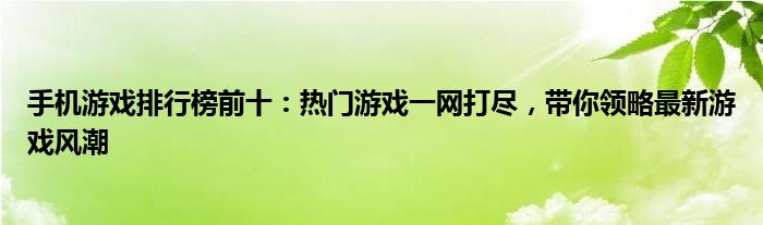 手机游戏排行榜前十：热门游戏一网打尽，带你领略最新游戏风潮