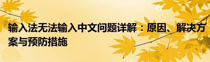 输入法无法输入中文问题详解：原因、解决方案与预防措施