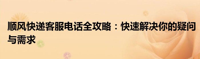 顺风快递客服电话全攻略：快速解决你的疑问与需求