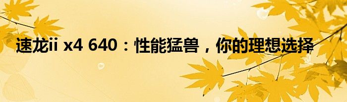 速龙ii x4 640：性能猛兽，你的理想选择