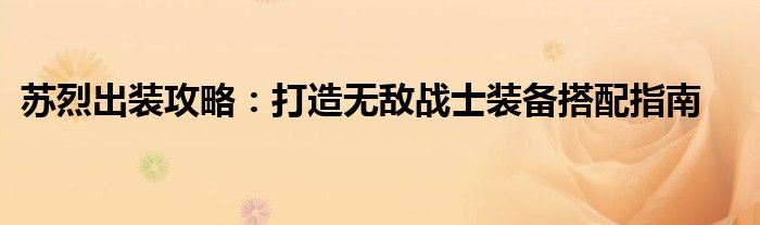 苏烈出装攻略：打造无敌战士装备搭配指南