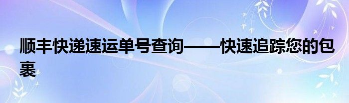 顺丰快递速运单号查询——快速追踪您的包裹
