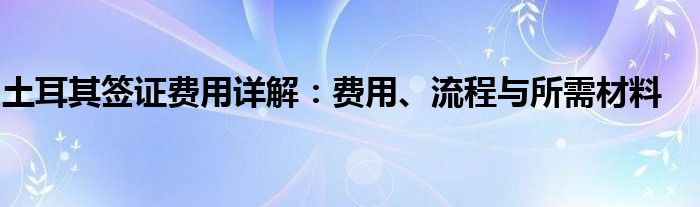土耳其签证费用详解：费用、流程与所需材料