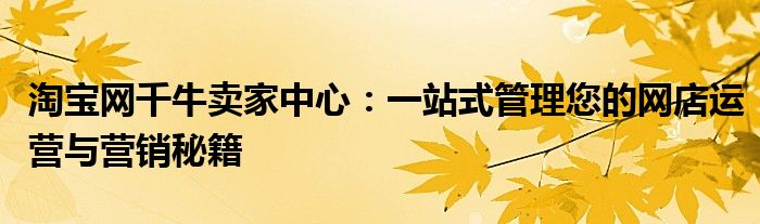 淘宝网千牛卖家中心：一站式管理您的网店运营与营销秘籍