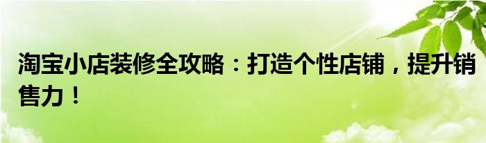淘宝小店装修全攻略：打造个性店铺，提升销售力！