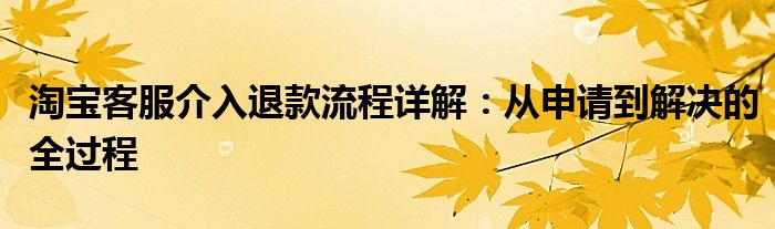 淘宝客服介入退款流程详解：从申请到解决的全过程