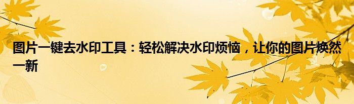 图片一键去水印工具：轻松解决水印烦恼，让你的图片焕然一新