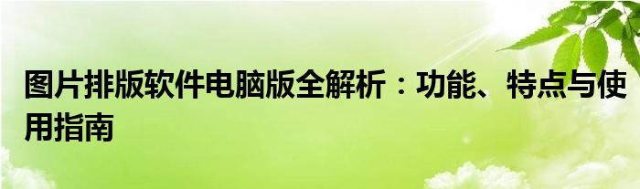 图片排版软件电脑版全解析：功能、特点与使用指南
