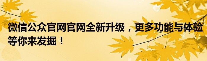 微信公众官网官网全新升级，更多功能与体验等你来发掘！