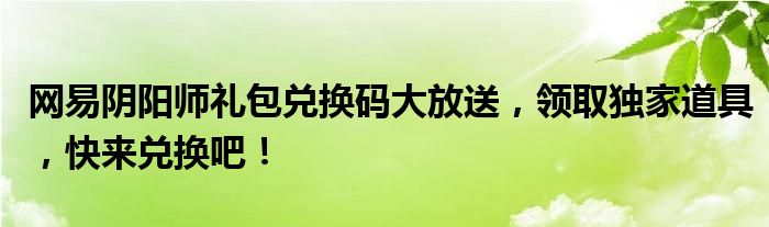 网易阴阳师礼包兑换码大放送，领取独家道具，快来兑换吧！