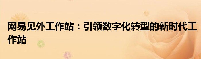 网易见外工作站：引领数字化转型的新时代工作站