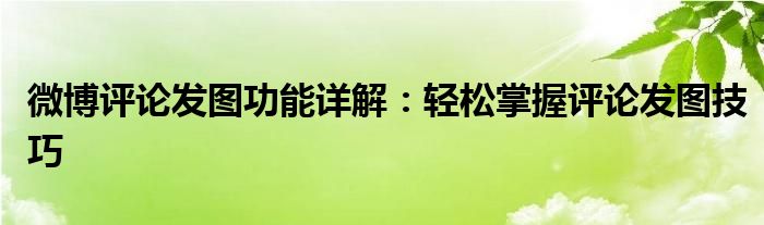 微博评论发图功能详解：轻松掌握评论发图技巧
