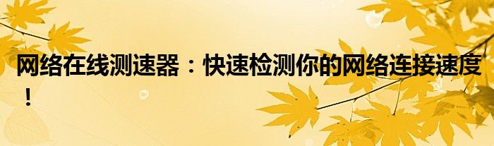 网络在线测速器：快速检测你的网络连接速度！