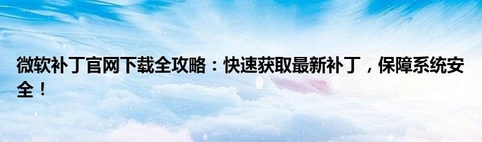 微软补丁官网下载全攻略：快速获取最新补丁，保障系统安全！