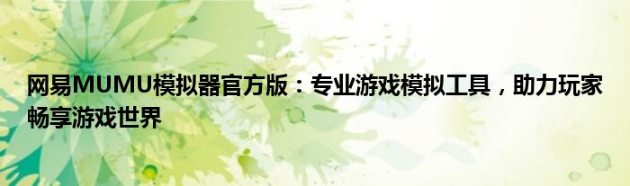 网易MUMU模拟器官方版：专业游戏模拟工具，助力玩家畅享游戏世界