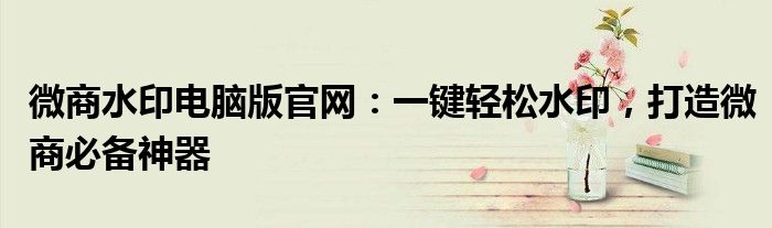 微商水印电脑版官网：一键轻松水印，打造微商必备神器