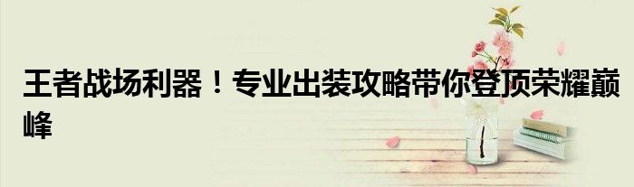 王者战场利器！专业出装攻略带你登顶荣耀巅峰
