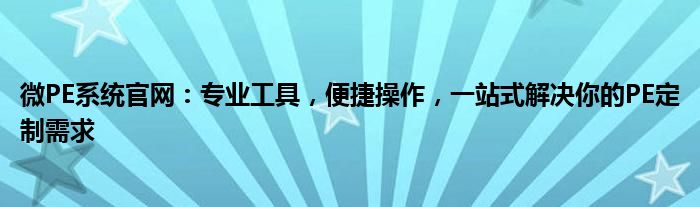 微PE系统官网：专业工具，便捷操作，一站式解决你的PE定制需求