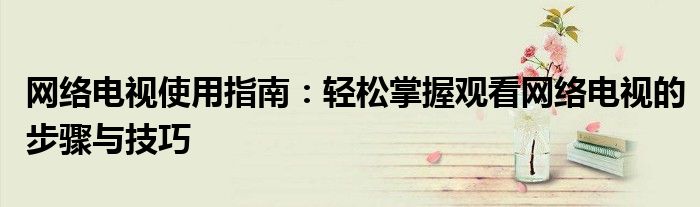 网络电视使用指南：轻松掌握观看网络电视的步骤与技巧