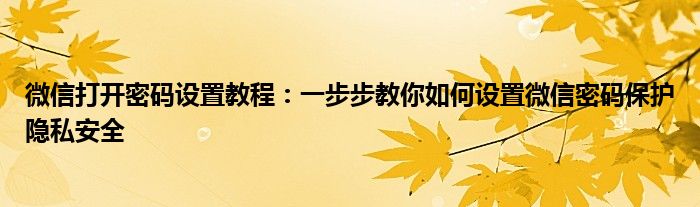 微信打开密码设置教程：一步步教你如何设置微信密码保护隐私安全