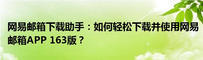网易邮箱下载助手：如何轻松下载并使用网易邮箱APP 163版？