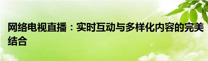 网络电视直播：实时互动与多样化内容的完美结合