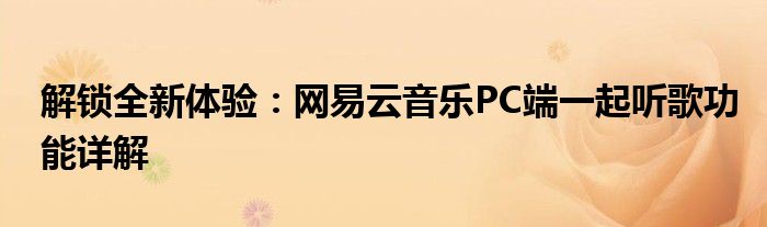解锁全新体验：网易云音乐PC端一起听歌功能详解