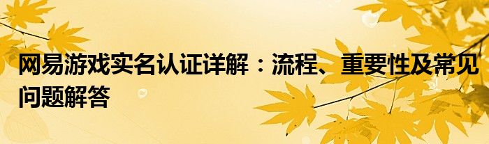 网易游戏实名认证详解：流程、重要性及常见问题解答