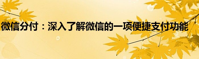 微信分付：深入了解微信的一项便捷支付功能
