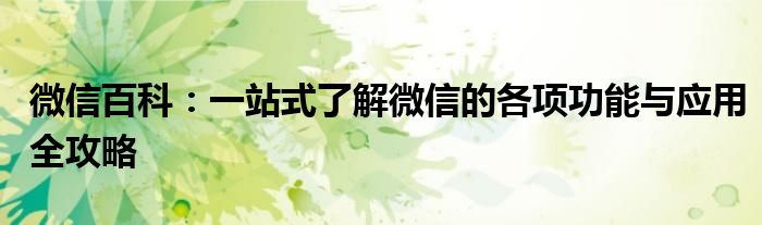 微信百科：一站式了解微信的各项功能与应用全攻略