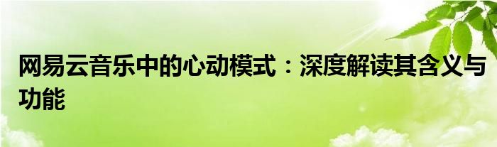 网易云音乐中的心动模式：深度解读其含义与功能