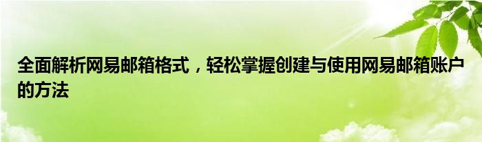 全面解析网易邮箱格式，轻松掌握创建与使用网易邮箱账户的方法
