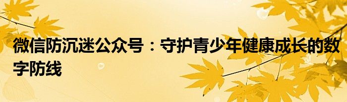 微信防沉迷公众号：守护青少年健康成长的数字防线