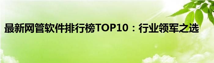 最新网管软件排行榜TOP10：行业领军之选