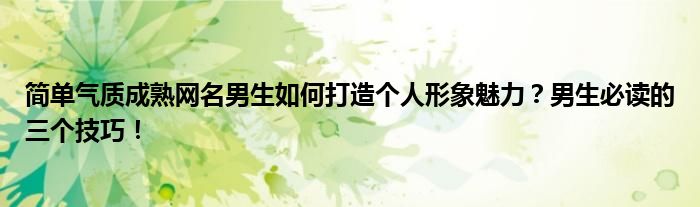 简单气质成熟网名男生如何打造个人形象魅力？男生必读的三个技巧！