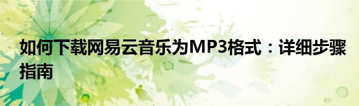 如何下载网易云音乐为MP3格式：详细步骤指南