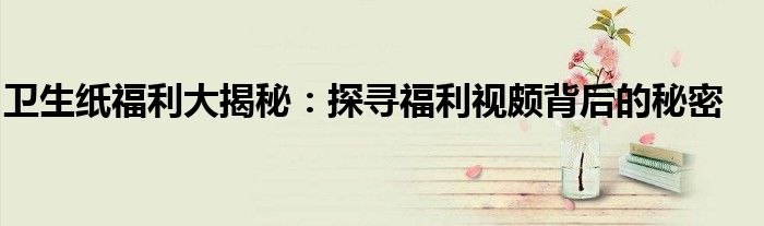 卫生纸福利大揭秘：探寻福利视颇背后的秘密