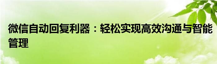 微信自动回复利器：轻松实现高效沟通与智能管理