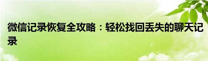 微信记录恢复全攻略：轻松找回丢失的聊天记录
