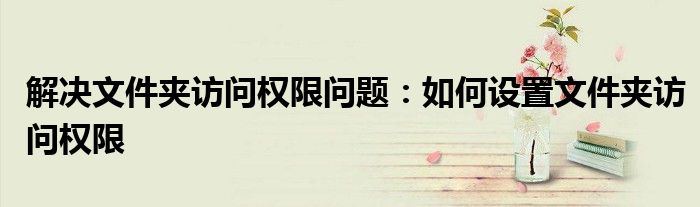 解决文件夹访问权限问题：如何设置文件夹访问权限