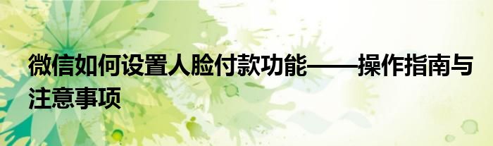 微信如何设置人脸付款功能——操作指南与注意事项