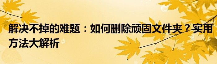 解决不掉的难题：如何删除顽固文件夹？实用方法大解析