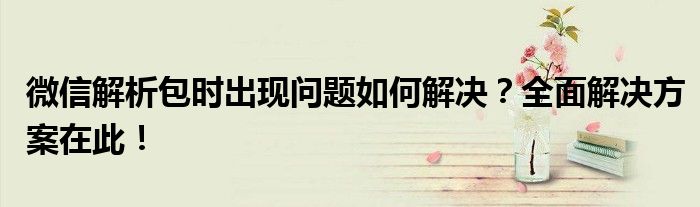 微信解析包时出现问题如何解决？全面解决方案在此！