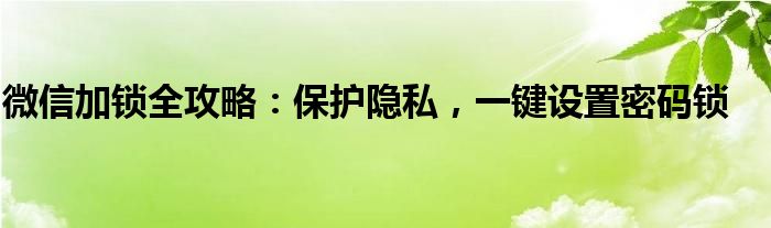 微信加锁全攻略：保护隐私，一键设置密码锁