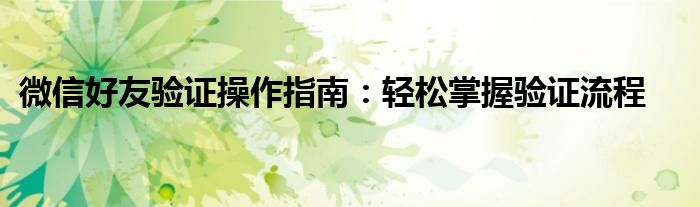 微信好友验证操作指南：轻松掌握验证流程