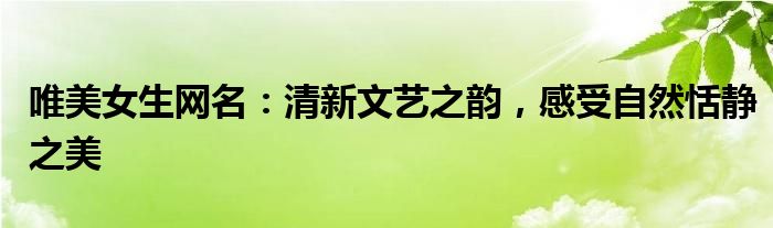 唯美女生网名：清新文艺之韵，感受自然恬静之美