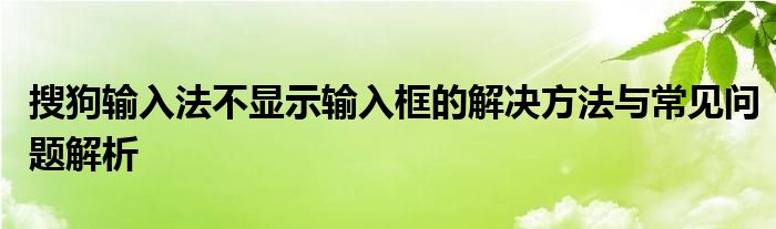 搜狗输入法不显示输入框的解决方法与常见问题解析